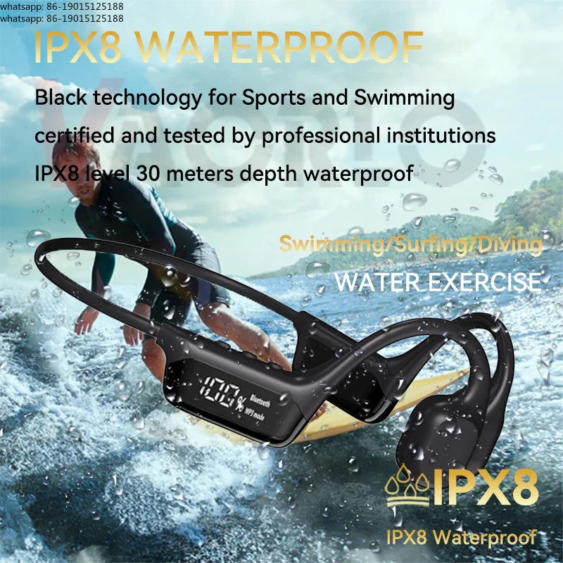 IPX8 Waterproof Swimming Bone Conduction Headphone Bluetooth 5.4 Bass Wireless Headset MP3 (32G) Player Cycling Fitness Earphone
