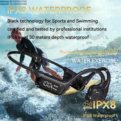IPX8 Waterproof Swimming Bone Conduction Headphone Bluetooth 5.4 Bass Wireless Headset MP3 (32G) Player Cycling Fitness Earphone