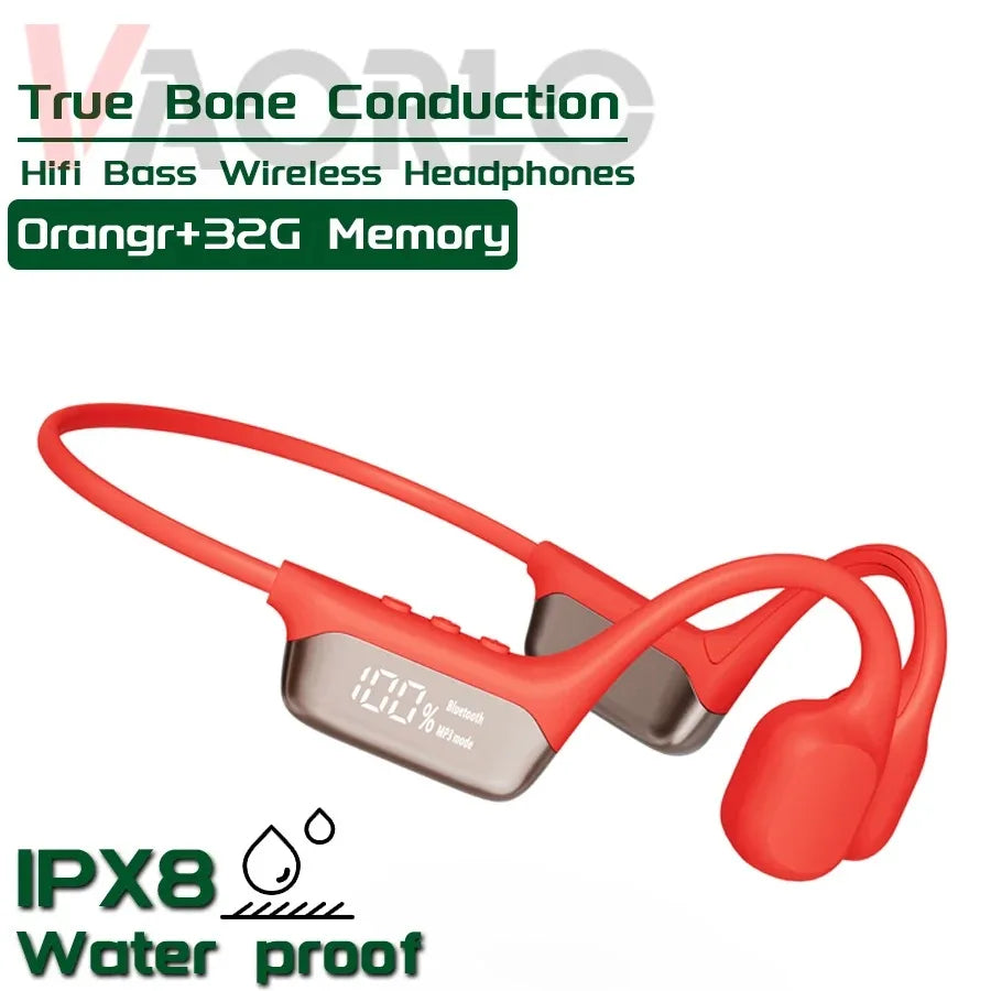 IPX8 Waterproof Swimming Bone Conduction Headphone Bluetooth 5.4 Bass Wireless Headset MP3 (32G) Player Cycling Fitness Earphone