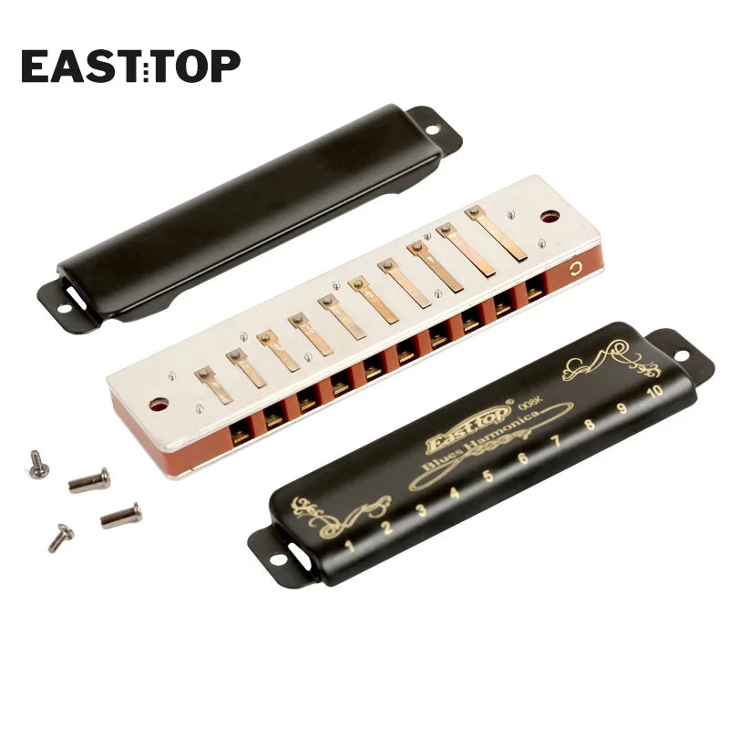 EASTTOP T008K Key of C New Blue Color Harmonica Brass Reedplates Phosphor Bronze Reeds Diatonic Blues Harp Good Harmonica
