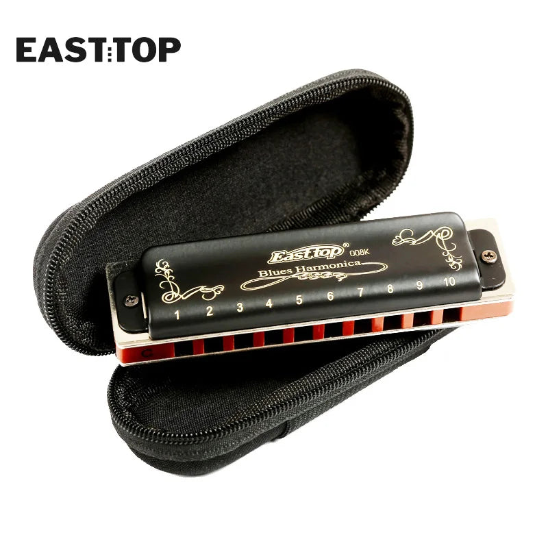 EASTTOP T008K Key of C New Blue Color Harmonica Brass Reedplates Phosphor Bronze Reeds Diatonic Blues Harp Good Harmonica