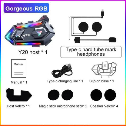 Y20 Motorcycle Helmet Bluetooth Headset Rider BT5.3 RGB Colo Spot
