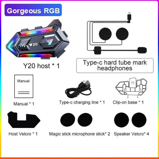 Y20 Motorcycle Helmet Bluetooth Headset Rider BT5.3 RGB Colo Spot