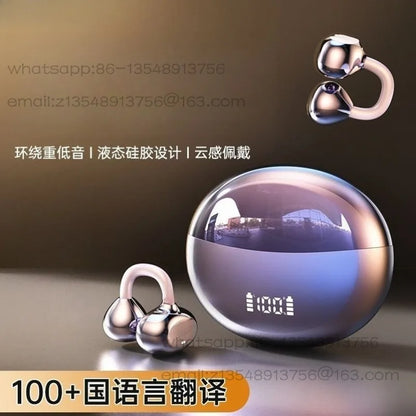 New AI Translation Air Bone Conduction Ear Clips Bluetooth Headphones Heavy Bass Super Long Battery Life Mobile Phone Universal