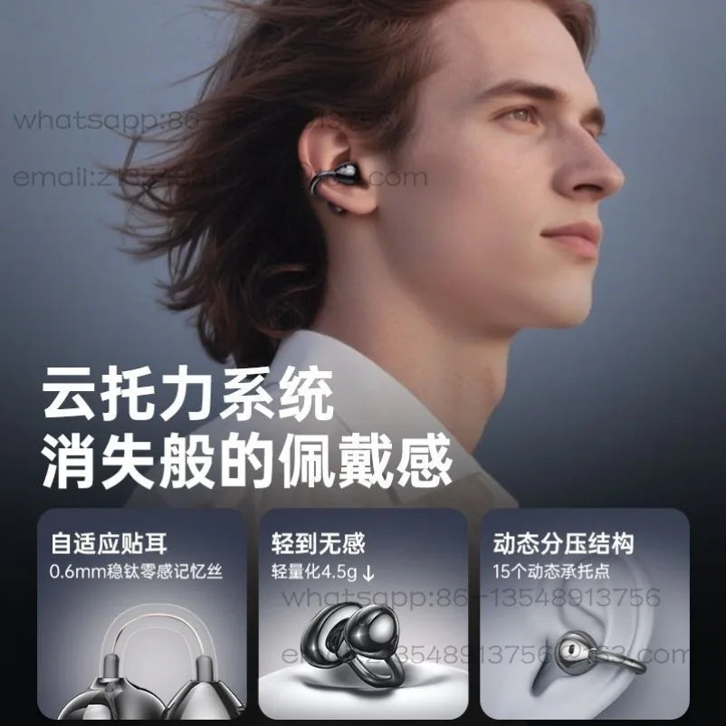 New AI Translation Air Bone Conduction Ear Clips Bluetooth Headphones Heavy Bass Super Long Battery Life Mobile Phone Universal