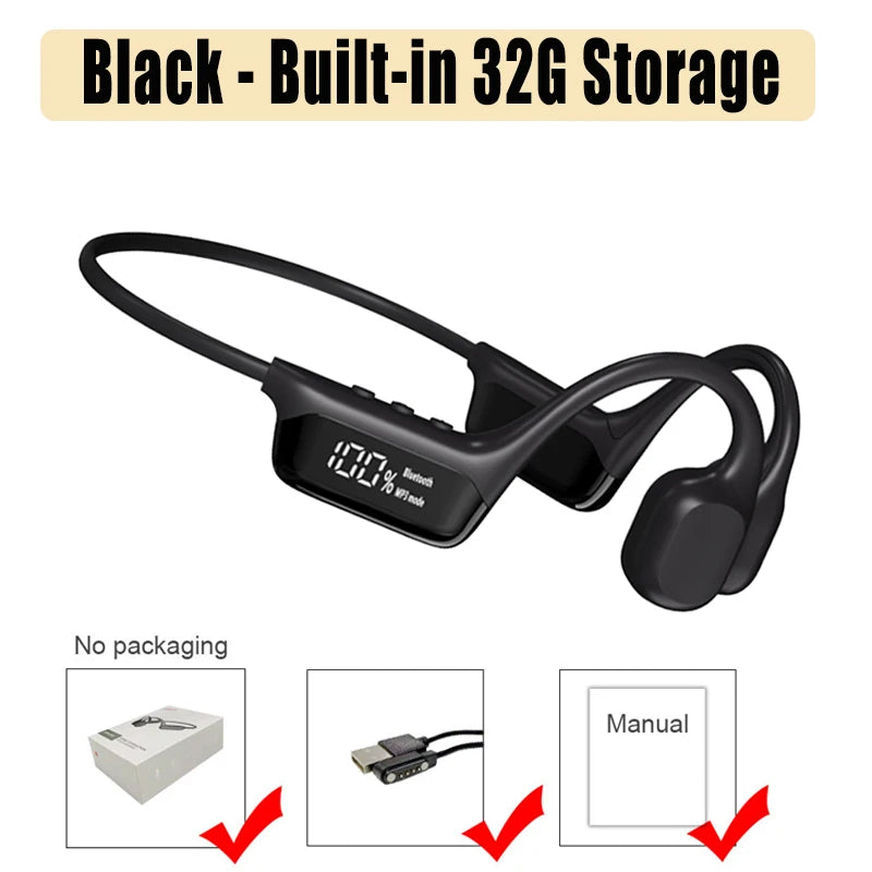 IPX8 Waterproof Swimming Bone Conduction Headphone Bluetooth 5.4 Bass Wireless Headset MP3 (32G) Player Cycling Fitness Earphone