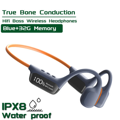 IPX8 Waterproof Swimming Bone Conduction Headphone Bluetooth 5.4 Bass Wireless Headset MP3 (32G) Player Cycling Fitness Earphone