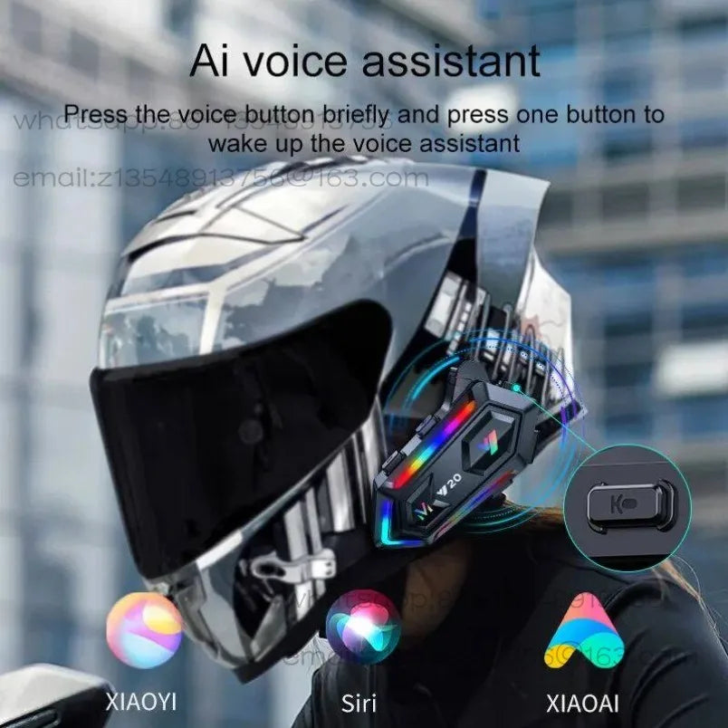 Y20 Motorcycle Helmet Bluetooth Headset Rider BT5.3 RGB Colo Spot