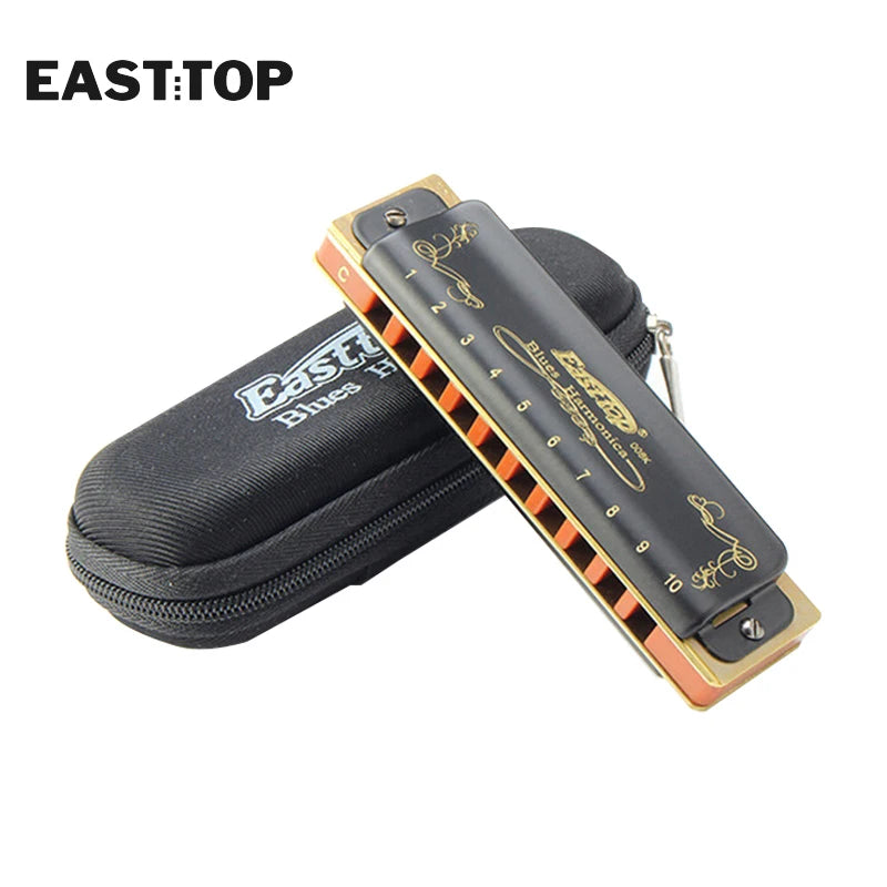 EASTTOP T008K Key of C New Blue Color Harmonica Brass Reedplates Phosphor Bronze Reeds Diatonic Blues Harp Good Harmonica