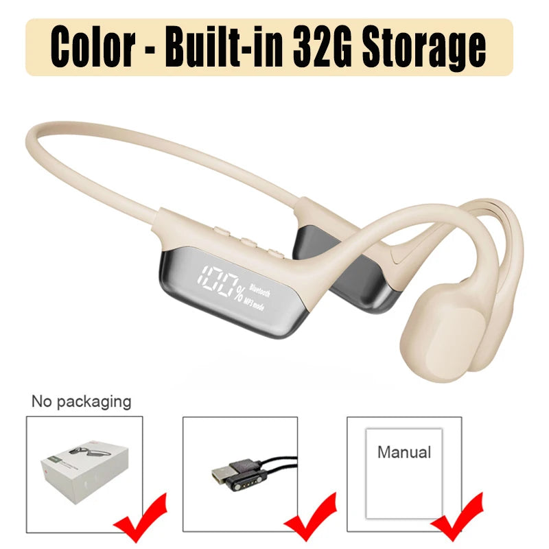 IPX8 Waterproof Swimming Bone Conduction Headphone Bluetooth 5.4 Bass Wireless Headset MP3 (32G) Player Cycling Fitness Earphone
